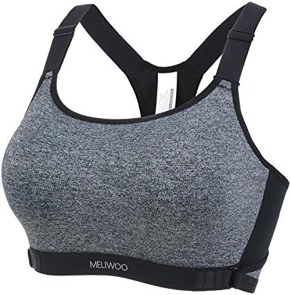 Meliwoo Women's High Impact Padded Racerback Ultra Support Cool Pro Sports Bra Charcoal heather 38 D
