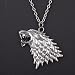 Produktbild Furry Friends, Game of Thrones Brosche "Die Hand des Königs", Hand-Motiv, Tywin Lannister, verschiedene Designs erhältlich, Modeschmuck, Silberfarben oder Goldfarben, Vintage-Stil, aus Metall, House Stark Dire Wolf Direwolf Necklace Pendant, Length of Necklace 50 cm