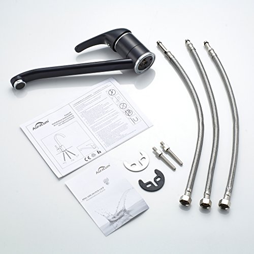 Auralum® Schwarz Chrom Niederdruck Küchenarmatur Kupfer Spültischarmatur Mischbatterie für Küche Armatur - 8