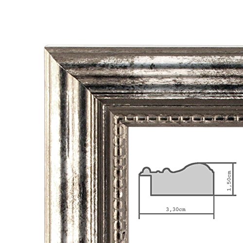 3er Set Bilderrahmen 21×30 cm / DIN A4 Silber Barock Antik Massivholz mit Glasscheibe und Zubehör / Fotorahmen / Barock-Rahmen - 2
