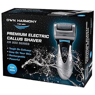 Own Harmony Râpe électrique de peau dure et anti-callosités pour hommes par Own Harmony - Outils de pédicure rechargeables avec 3 rouleaux aux cristaux marins - Lime professionnelle pour spa soin des pieds doux
