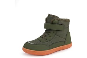 TIAROOTT Kinder Winter Barfußschuhe Warme Gefüttert Schneestiefel mit Klettverschluss Barfußschuhe Winter Kinder Schneestiefel Breiter Zehe Wanderschuhe Leicht Rutschfest Winterstiefel