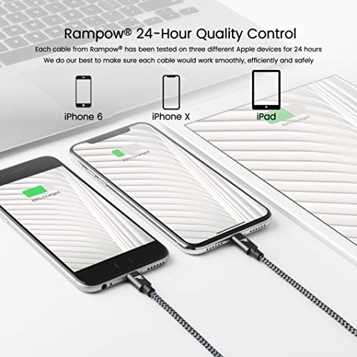 Rampow RAMPOW06  MFI certifi   Apple  C  ble Lightning vers USB en Fibre de Nylon Tress   - Chargeur iPhone - Gris Sid  ral 20 cm 0 65ft