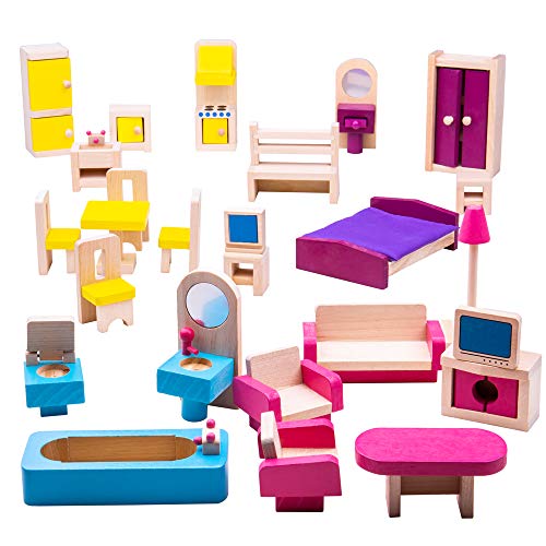 Bigjigs Toys Boîte de Jeu Patrimoine Lot de Meubles pour Maison de poupée