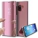 Produktbild Galaxy A8 2018 Hülle,KunyFond Überzug Spiegel Hülle für Samsung Galaxy A8 2018 PU Leder Tache Brieftasche Schutzhülle im Bookstyle Ultra Thin Kristallklar Durchsichtig Transparent Clear View Mirror Effect Muster Handyhülle Klapphülle Standing Cool Männer Frauen Spiegel Handytasche Ledertasche Kunstleder Slim Fit Hart PC Innen Tache Lederhülle Flip Wallet Cover mit Standfunktion Handy Tasche Bumper Schale Shell Zurück Cover Backcover Case für Samsung Galaxy A8 2018 (Gold)