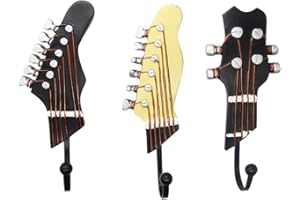 KUNGYO 3-Pack Vintage Guitar Shaped Decorative Hooks Rack Hangers for Hanging Clothes Coats Towels Keys Hats Metal Resin Hooks Wall Mounted Heavy Duty