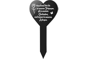 CUMNVULNT Grabschmuck Wetterfest, Grabschmuck, Schwarzes Herzförmiges Acryl Grab Deko mit mit Gravur Geliebt Und unvergessen Für Immer in Unseren Herzen, Grabdekoration Zum Erinnerung Andenken Deko Trauer