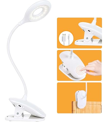 Portalampada E27 Con Pinza E Collo Flessibile - Lampada Da Tavolo, Cavo 220cm, Bianco - Foto 5