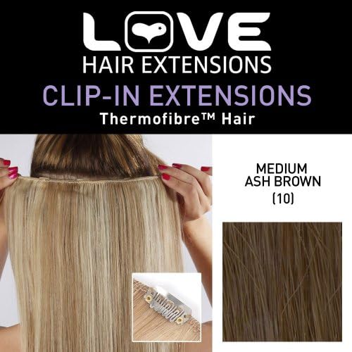 Love Hair Extensions Thermofibre Clip in Extensions Silky Straight Colour 10 Medium Ash Brown 18 -Inch