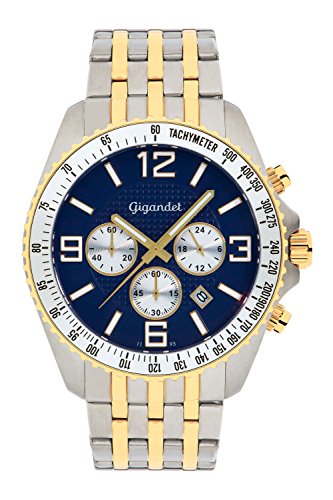 Gigandet Quarz Herren-Armbanduhr Fast Track Chronograph Uhr Datum Analog Edelstahlarmband Gold Blau G12-010 Gigandet Quarz Herren-Armbanduhr Fast Track Chronograph Uhr Datum Analog Edelstahlarmband Gold Blau G12-010