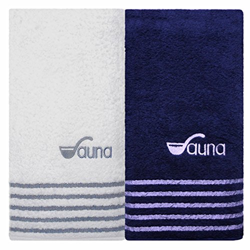 Saunatuch blau weiß Badehandtuch Duschtuch Handtücher 80 x 200 cm, Qualität 500 g/m², 100 % Baumwolle Frottee Handtücher Set weiss blau