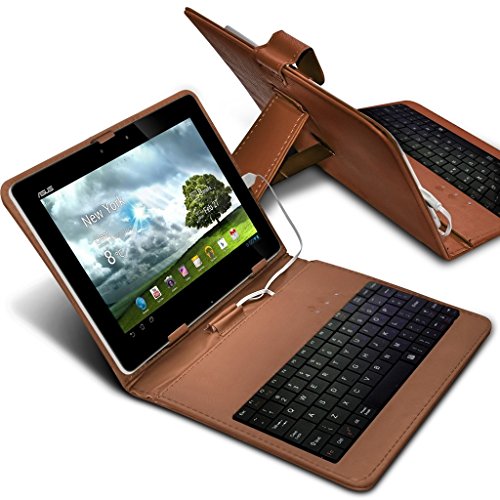 Aventus HP Pro Tablet 608 G1 8" (Brown) Adjustable PU Leather QWERTY Keyboard Stand Case Cover for Android Tablet with micro USB Connection
