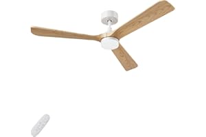 AUTODAY Legno Ventilatore da soffitto con luce 30W motore DC ultra silenzioso diametro 132cm con 3 pale reversibili Telecomando con funzione di memoria 6 velocità dimmerabile ventilatore soffitto