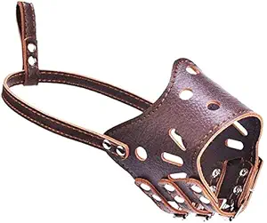 Emily Pets Dog Polyurethane Leather Breathable Biting and Barking Safety Mask (Small, Brown)