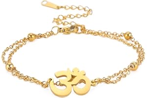 EUEAVAN Bracelet de cheville Om Aum Om Ohm Symbole hindou Sanskrit Mode Bracelet de cheville Bracelet de cheville Yoga Spirituel Porte bonheur Amulette Bijoux