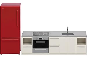 LUNDBY Meble do domu dla lalek akcesoria kuchenne – domek dla lalek, zlewozmywak, szafka, kuchenka, lodówka, 2-częściowy zestaw dla miniaturowych lalek 11 cm, wiek 3 lat, skala 1:18