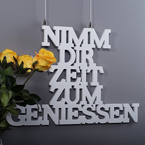 DEKO SCHRIFTZUG „NIMM DIR ZEIT ZUM GENIESSEN“ Wanddekoration aus Holz 40 cm weiß-grau - 3