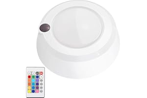 BIGMONAT Plafonnier Alimenté par Batterie,Dimmable Lampe de Douche avec Télécommande, 16RGB Couleur Changement de Couleur Plafonnier Sans Fil, Pour Douche Chambre Salle de Bains Placard Couloir