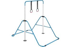 M.J COMFY-LIFE Gymnastics Bar With Rings for Kids, Horizontal Bars Training Kip Bar with Adjustable Height Levels 90–130cm, Gym Equipment with Non-Slip Base for Home Fitness, Swing
