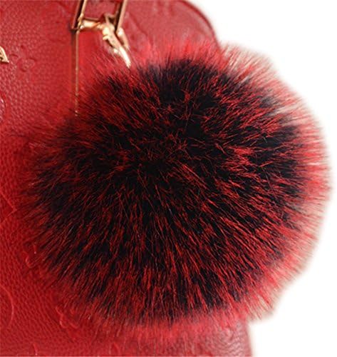 Modelshow2 Piece Clolorful Charm Faux Fur Pom Pom Fuzzy Ball Pompon Pendant with Golden Keychain Ring