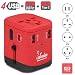 Produktbild Leknin Universal Reiseadapter Ladegerät mit USB Type C - Reisestecker mit 4 USB für Weltweit Steckdosen US UK EU AU, Wechselspannung & Überspannungsschutz, 2 USB A für Schnelles Aufladen (Rot)