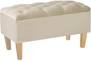 LORDLY Banco Almacenaje, Banqueta Tapizado BENAVENTE NAT 81x42cm beige Terciopelo, Puff Almancenaje, Reposapies, Taburete Acolchado de Almacenamiento con Tapa, Otomana para Entrada Salón Dormitorio max 300kg