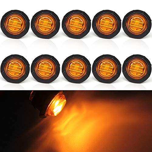 Luz lateral del camión LED,YuanGu 3/4" Luz de marcador del camión LED Ronda Marcador lateral luz Ámbar 10V-30V Impermeable para Remolque ,Camión Luces Posicion(10 Pcs )