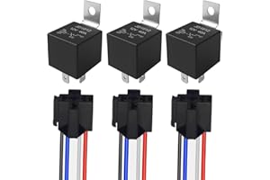 Aiqeer 3 Sztuk 4-Pinowy Samochodowy Przekaźnik, 12V 40A SPST Przekaźnik Samochodowy z Gniazdo Wiązki Przewodów i Wstępnie Odrutowany (Czarny)