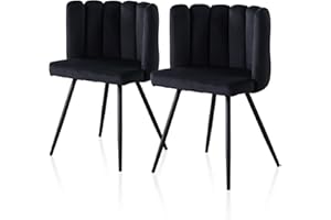 TUKAILAi Unique Velvet Dining Chairs Set of 2 Black Thick Padded Upholstered Seat Reception Chairs with Metal Legs Bedroom Vanity Chairs for Dining Living Room Accent Chair Armchair