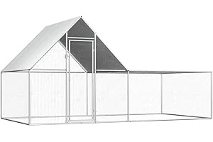 vidaXL Gallinero Exterior Grande Jaula Gallinas Conejos Aves Conejera Metálica Acero Galvanizado Corral Cubierto Malla Metal Tejado Cerradura 4x2x2 m