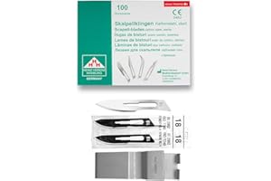 ‎MAY May 100 Stück Skalpellklingen Figur 18 für Skalpellhalter Nr. 4 - einzeln steril verpackt inkl. Klingenabzieher