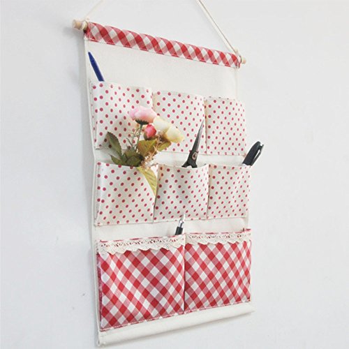 Yiuswoy Tür Zurück Aufbewahrungs Baumwolltuch Aufbewahrungstasche Türtasche Bad Hängenden Stoff Tasche Hängeorganizer – Rot Punkte - 5