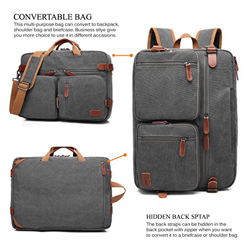 CoolBELL Convertible Backpack Messenger Bag Shoulder bag Laptop Case Handbag Business Briefcase Multi-functional Travel Rucksack Fits 17.3 Inch Laptop For Men / Women (Cancas Dark Grey)