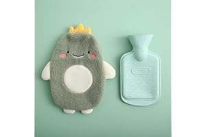 ROIMOE Premium Wärmflasche mit Weichem Bezug Abnehmbare 0.5 Liter Kinderwärmflasche Sichere und Haltbare Naturkautschuk Warm Hot Water Bottle Beste Geschenk (Dinosaurier-Grün)