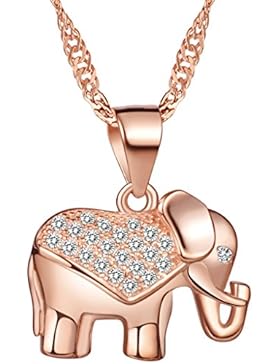Yumilok Silber/Roségold 925 Sterling Silber Zirkonia Niedlicher Elefant Anhänger Halskette Kette mit Anhänger...