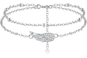 Viwind Fußkettchen Engelsflügel Sterling Silber 925 Damen Zirkonia Armband,verlängertes Armband,Strand Fusskette,verstellbar 22+4cm