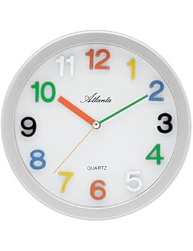 Wanduhr - Atlanta für Kinder silbern bunt Kinderwanduhr Kinderzimmer leise