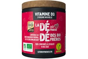 Vitamine D3 - Renforce le Système Immunitaire - Santé des Os et des Dents - Lichen Bio - 120 Comprimés à Croquer - 4 mois de Cure - Goût Fraise/Abricot Bio - Les Bio Frères