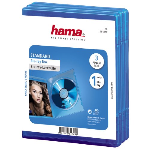 Hama Blu-ray-Hülle 3er-Pack (auch passend für CDs und DVDs) mit Folie zum Einstecken des Covers, blau