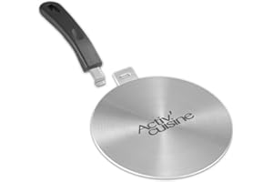 ACTIV CUISINE Induction Adapter Plate Induction Adapter Plate with Removable Handle Moka Induction Cooking Plate Adapter for Use of Coffee Pots on Induction Hobs Stainless Steel 14 cm