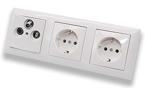 EBROM'S BJ SETS BUSCH JÄGER Komplettset/Antennensteckdosen-Einsatz Radio/TV/SAT (**) WISI + 3fach Rahmen und Abdeckung inkl. 2 x Steckdosen 20 EUC-914 Balance SI alpinweiß