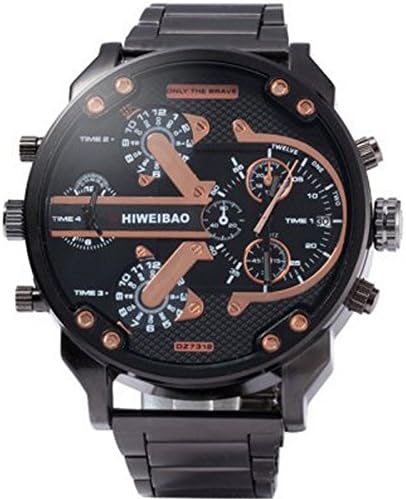 Men's Wrist Watch Military Watch Stylish Watch Fashion Watch Quartz Calendar Punk Two Time Zones Lega Band Amulet (Color : Black)