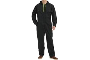 Yukirtiq Män overall med huva arbetskläder hängselbyxor overall polybomull panna kostym hård bärande mekanik panndräkt, Svart, XXL