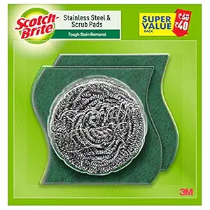 Scotch-Brite 1 Stainless Steel Scrubber (15g) and 2 Scrub pads Combo