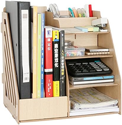 Yiliay Wood Office Organizer Tray Desk Storage Box Desktop Supplies Tidy Storage Files-Wood