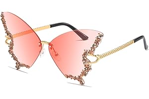 YAMEIZE Schmetterling Sonnenbrille Randlose Vintage Brillen-Lustige Diamond Strass Disco Brille für Herren Damen Getönte Rave Brille Festival Sonnenbrille