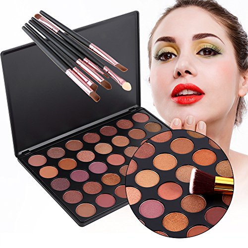 Makeup Glitter Eyeshadow Palette, Lover Bar 35 Colour Shimmer Matte Neutral Warm Glow Earthy Tone Smooth Sleek Smokey Eye Shadows Kit Waterproof Pigment Pallet 6pcs Powder Eyebrow Make Up Brushes Set
