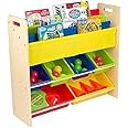 Homesmiths Engineered Wood Toy Organizer with Book Rack,Glossy Finish,Brown
