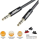 AUX Cable 3.3ft/1.0M EMPO® 3.5mm to 3.5mm Nylon Braided Audio Cable - LIFETIME WARRANTY - Copper Shell Aux Cord/ Lead for Car, Echo, iPhone, iPod, iPad, Beats, Bose, Sony, Headphones and More - Grey