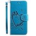 Produktbild Qjuegad Kompatibel mit Huawei P30 Hülle Leder Handhülle Liebesherz Muster Ledertasche Flip Wallet Cover Case Brieftasche Etui Schutzhülle Handytasche mit kartenfächern,Blau